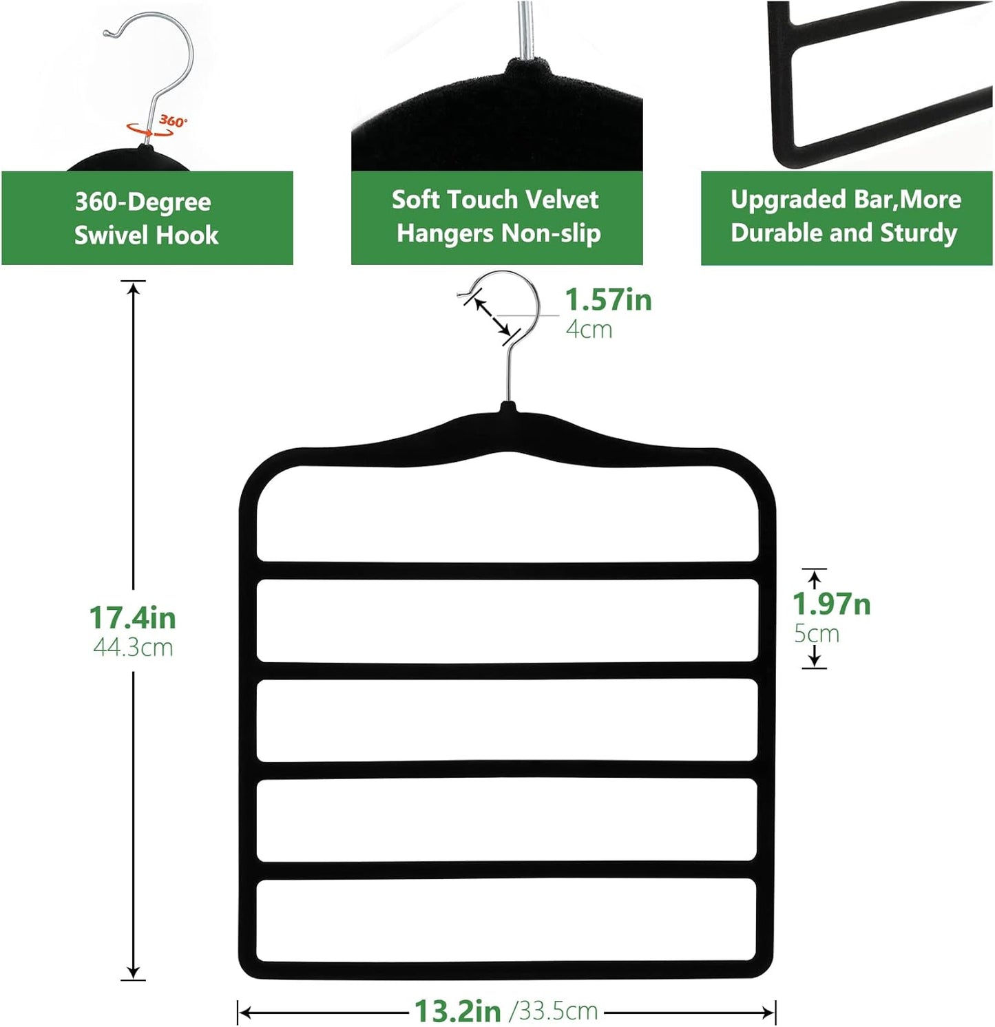 Closet Organizers and Storage – 3-Pack Velvet Pants Hangers, Space-Saving Closet Organizer for Dorms & Homes (Jeans, Scarves, Clothes)