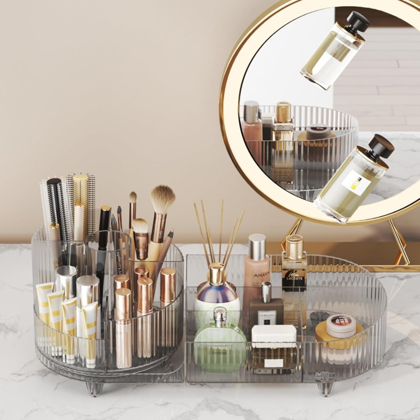 Rotating Makeup Organizer – 360° Crystal Clear Large Capacity Cosmetic Display Case, Fits Brushes, Lipsticks & Skincare