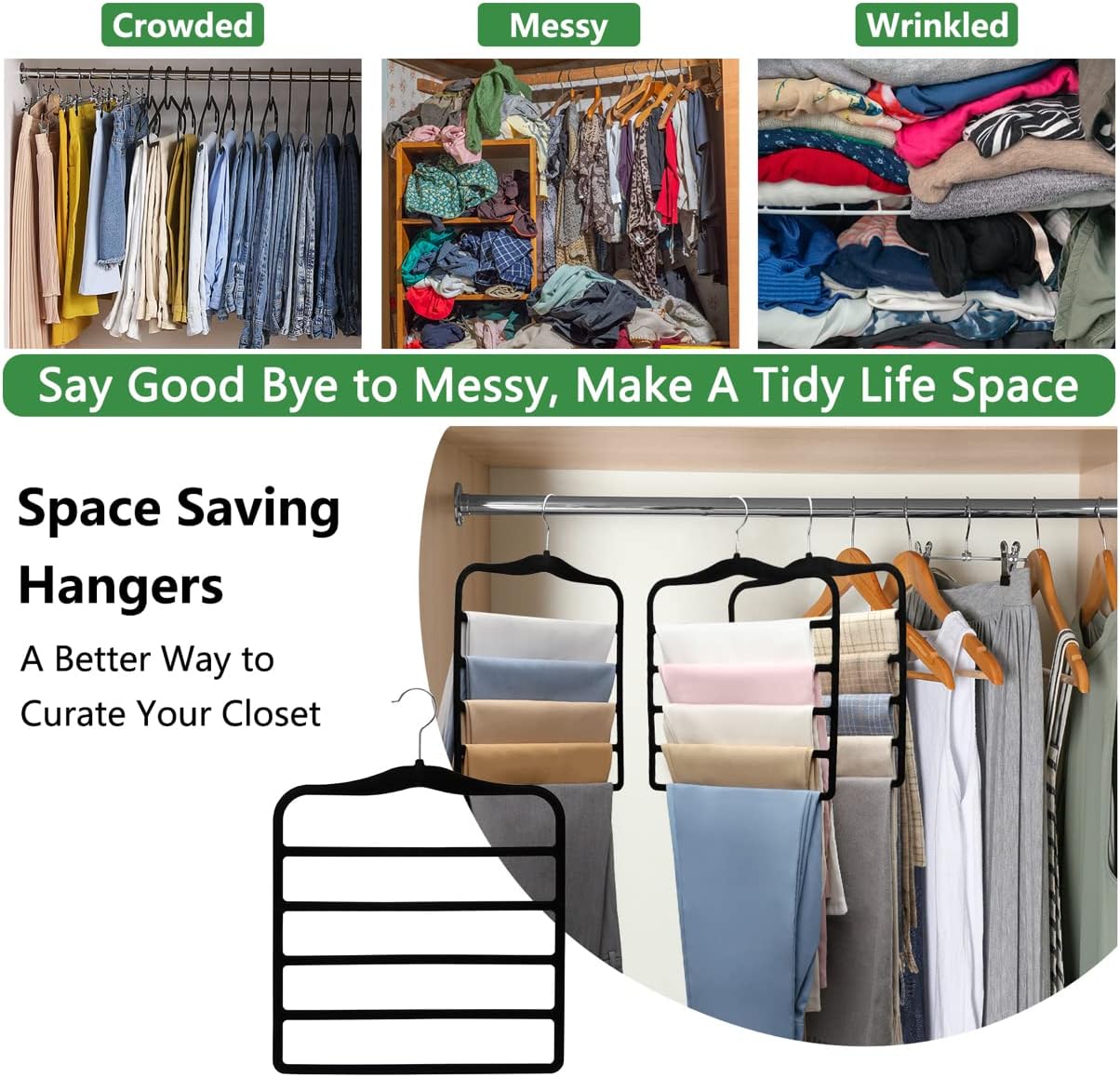 Closet Organizers and Storage – 3-Pack Velvet Pants Hangers, Space-Saving Closet Organizer for Dorms & Homes (Jeans, Scarves, Clothes)
