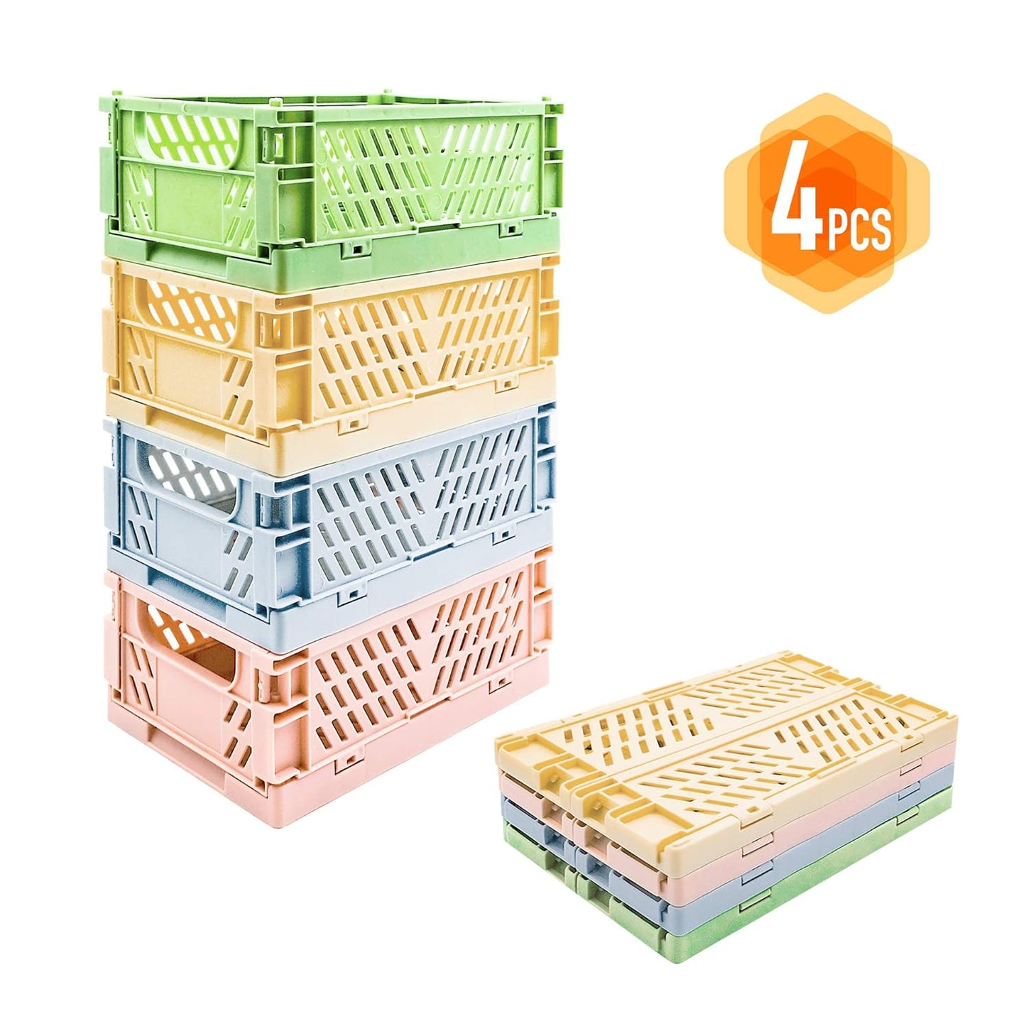 4-Pack Mini Plastic Storage Baskets – Stackable & Foldable Home Organizer for Kitchen, Bathroom, Office & More (5.9 x 3.8 x 2.2 in)