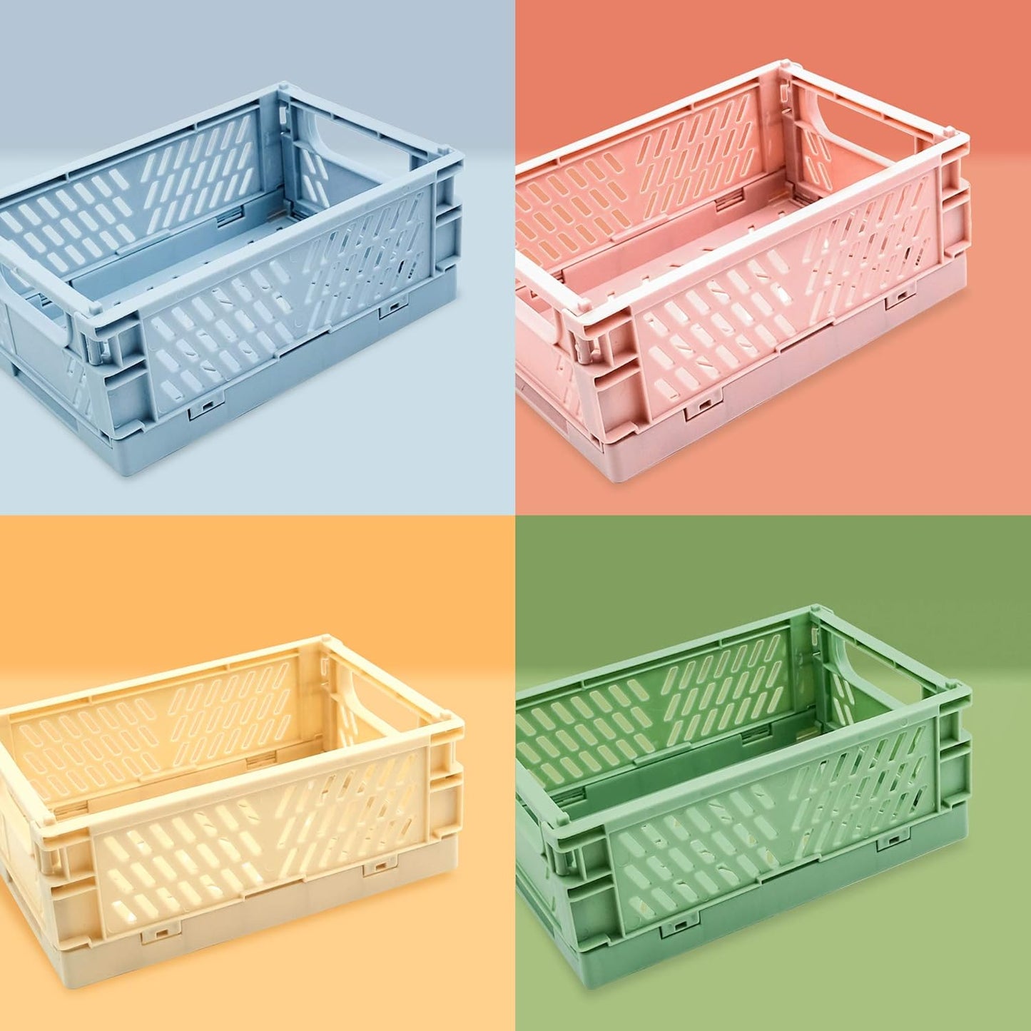 4-Pack Mini Plastic Storage Baskets – Stackable & Foldable Home Organizer for Kitchen, Bathroom, Office & More (5.9 x 3.8 x 2.2 in)