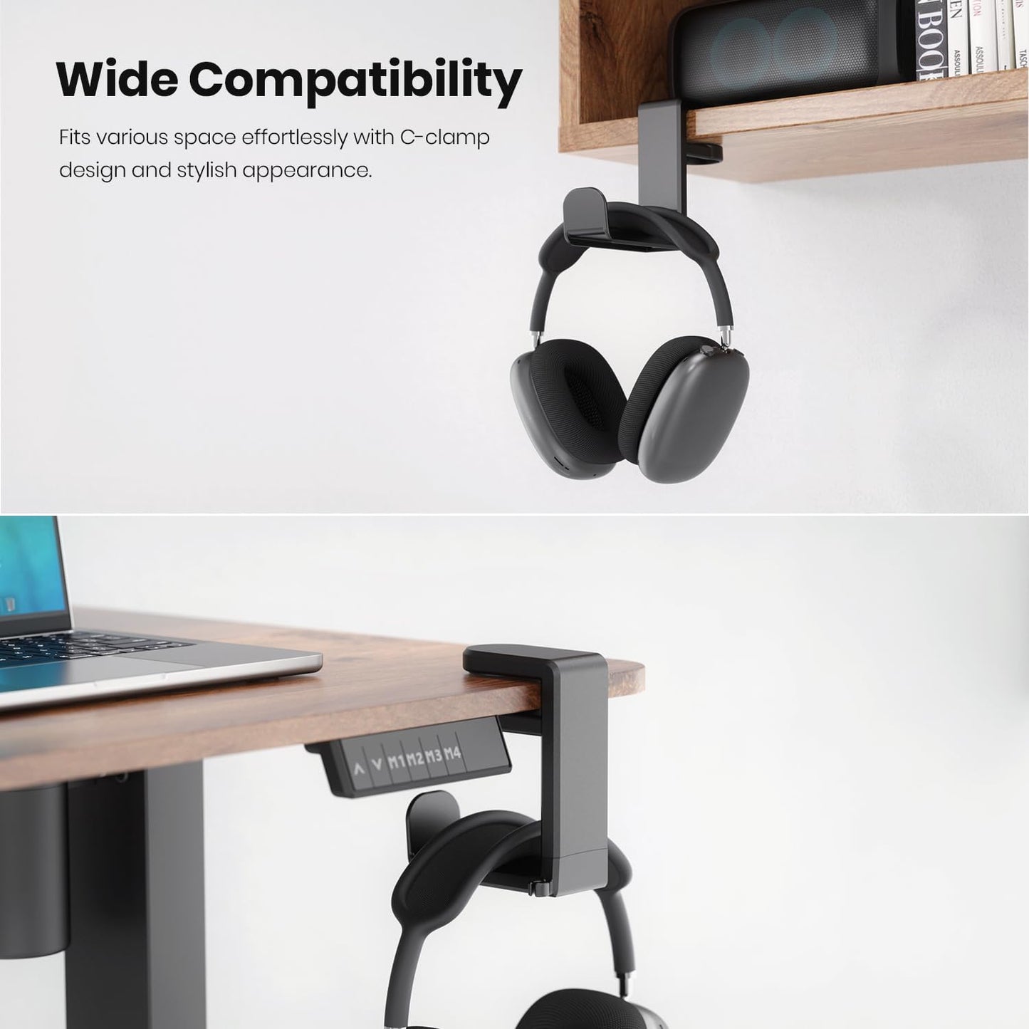 EURPMASK Rotating Headphone Stand – PC Gaming Headset Holder | Adjustable Clamp-On Under-Desk Hanger with 360° Swivel & Cable Clip – Black