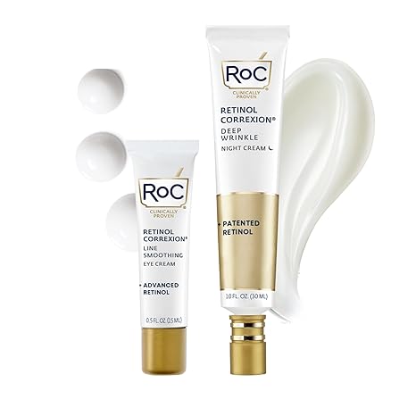 RoC Retinol Correxion Value Set Duo – Deep Wrinkle Anti-Aging Night Cream & Retinol Eye Cream for Dark Circles, Puffiness, and Fine Lines – Dermatologist Tested