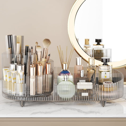 Rotating Makeup Organizer – 360° Crystal Clear Large Capacity Cosmetic Display Case, Fits Brushes, Lipsticks & Skincare