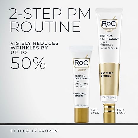 RoC Retinol Correxion Value Set Duo – Deep Wrinkle Anti-Aging Night Cream & Retinol Eye Cream for Dark Circles, Puffiness, and Fine Lines – Dermatologist Tested