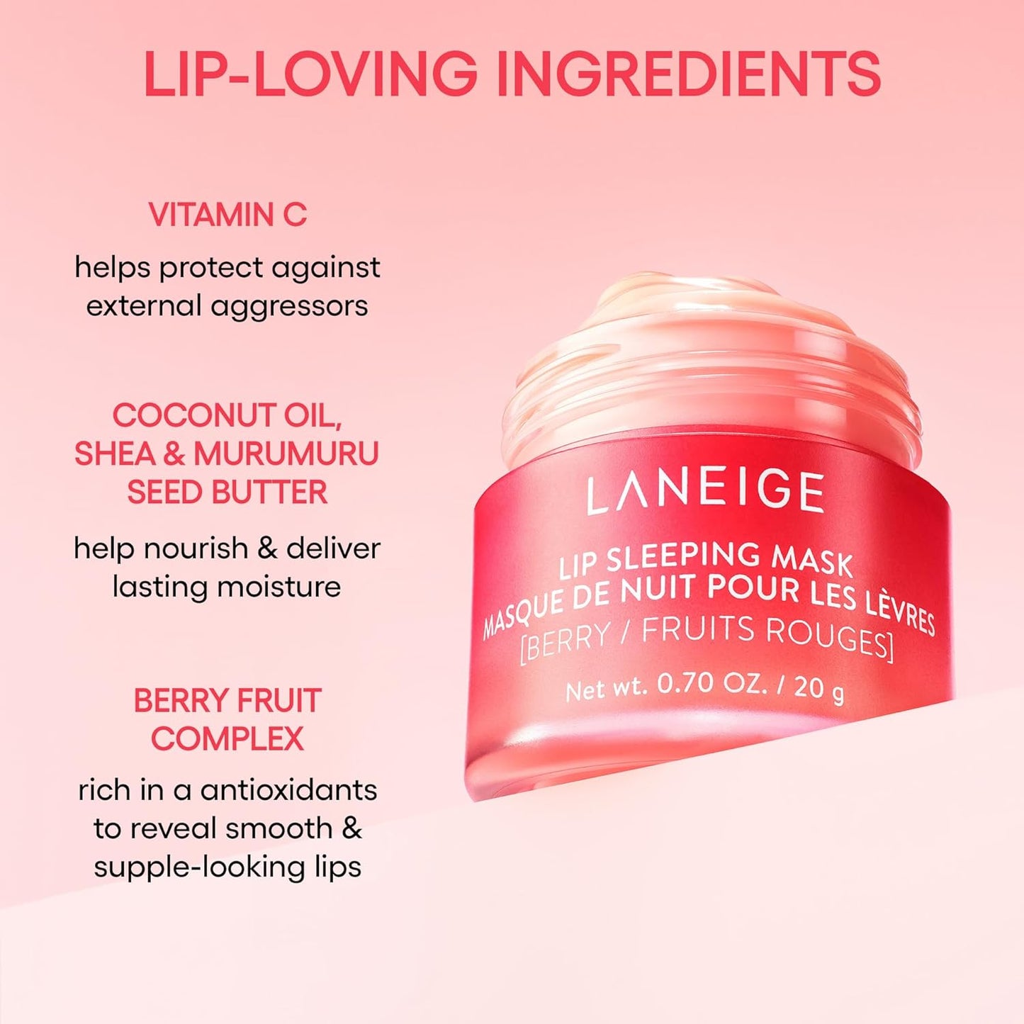 LANEIGE Lip Sleeping Mask: Nourish, Hydrate, Vitamin C, Murumuru & Shea Butter, Antioxidants, Flaky, Dry Lips