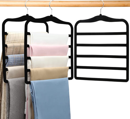 Closet Organizers and Storage – 3-Pack Velvet Pants Hangers, Space-Saving Closet Organizer for Dorms & Homes (Jeans, Scarves, Clothes)