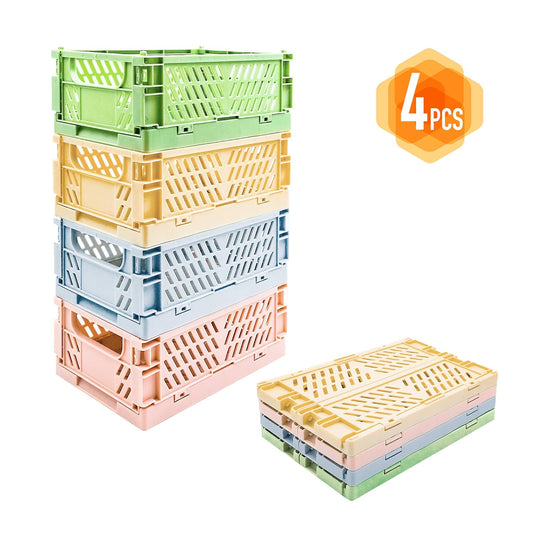 4-Pack Mini Plastic Storage Baskets – Stackable & Foldable Home Organizer for Kitchen, Bathroom, Office & More (5.9 x 3.8 x 2.2 in)